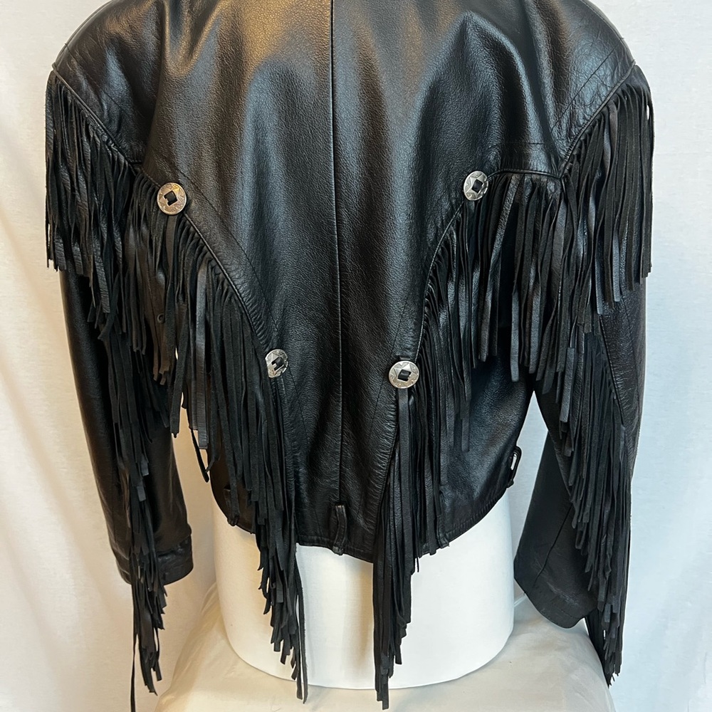 Vintage Leather Jacket with Fringe Detail - Picture 6 of 9